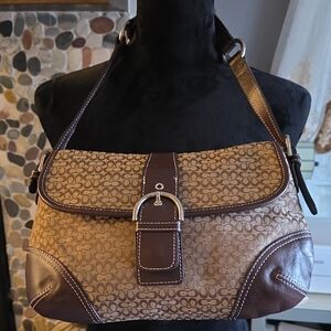 Coach Tan and Brown Signature Shoulder Bag